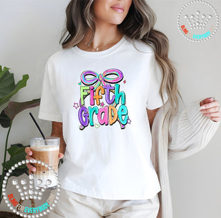 Fifth Grade Bow Bright Graphic Print Unisex Short Sleeve Tee #31420