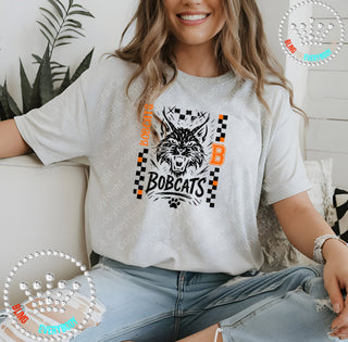 Bobcats Black Checkerboard Mascot Graphic Print Unisex Short Sleeve Tee #32044