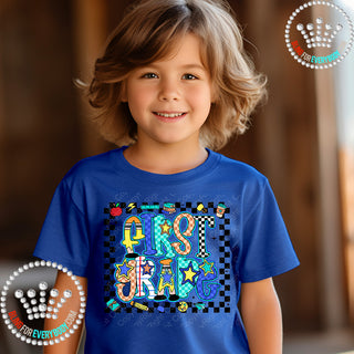 First Grade Bright Check Border YOUTH Short Sleeve Tee #32065