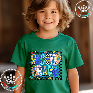Second Grade Bright Check Border YOUTH Short Sleeve Tee #32066