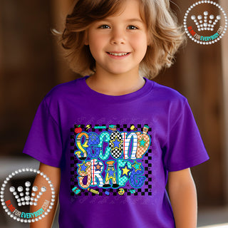 Second Grade Bright Check Border YOUTH Short Sleeve Tee #32066