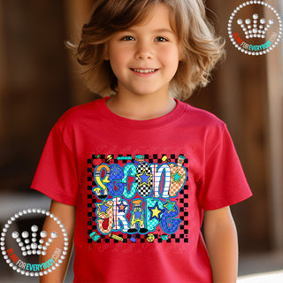 Second Grade Bright Check Border YOUTH Short Sleeve Tee #32066