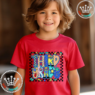 Third Grade Bright Check Border YOUTH Short Sleeve Tee #32067