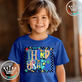Third Grade Bright Check Border YOUTH Short Sleeve Tee #32067