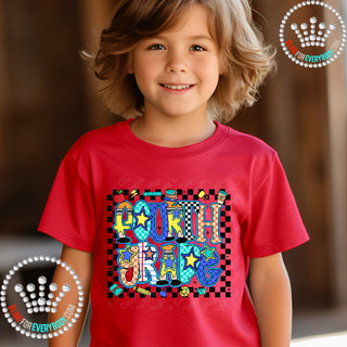 Fourth Grade Bright Check Border YOUTH Short Sleeve Tee #32068