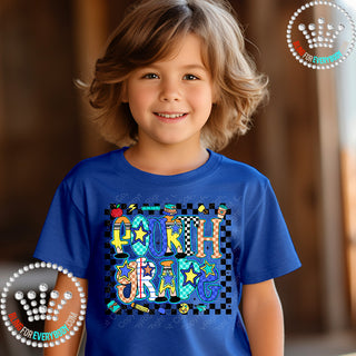 Fourth Grade Bright Check Border YOUTH Short Sleeve Tee #32068