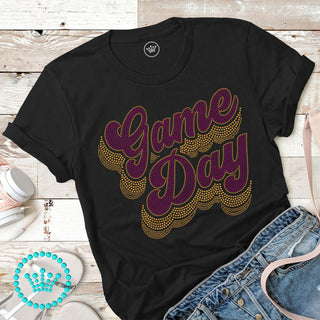 Game Day Groovy Script MAROON Spangle Bling Unisex Short Sleeve Tee #4080