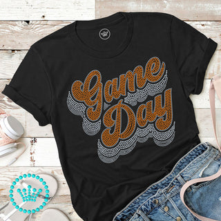 Game Day Groovy Script ORANGE Spangle Bling Unisex Short Sleeve Tee #4800
