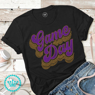 Game Day Groovy Script PURPLE Spangle Bling Unisex Short Sleeve Tee #4080