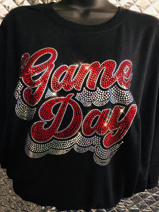 Game Day Groovy Script RED Spangle Bling Unisex Short Sleeve Tee #4080