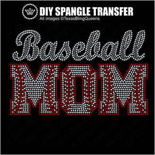 Baseball Mom with Threads Spangle Transfer