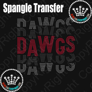 Dawgs Word Stack Staggered 3 color Spangle Transfer #4132B