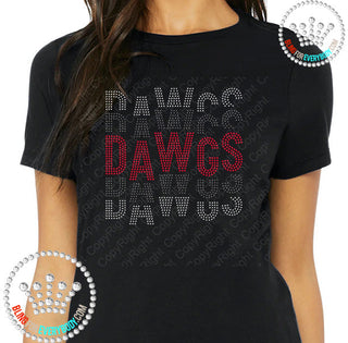 Dawgs Word Stack Staggered 3 color Spangle Transfer #4132B