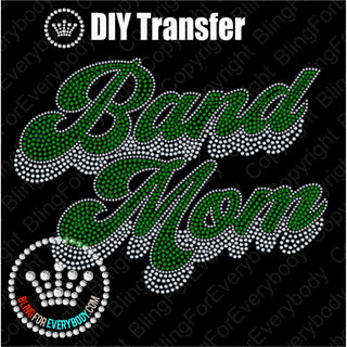 Band Mom Groovy Script GREEN Spangle Transfer #4800