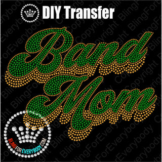 Band Mom Groovy Script GREEN Spangle Transfer #4800