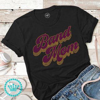 Band Mom Groovy Script MAROON Spangle Bling Unisex Short Sleeve Tee #4800