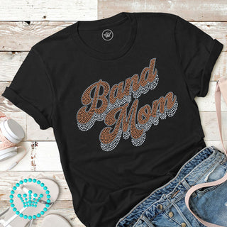 Band Mom Groovy Script ORANGE Spangle Bling Unisex Short Sleeve Tee #4800