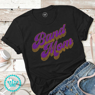 Band Mom Groovy Script PURPLE Spangle Bling Unisex Short Sleeve Tee #4800