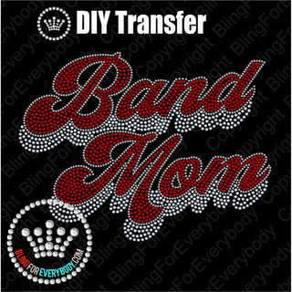 Band Mom Groovy Script RED Spangle Transfer #4800