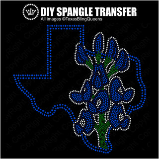 Texas Outline Bluebonnets Spangle Transfer #4959