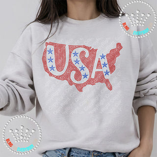 USA on USA Red with Stars Spangle Transfer