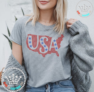 USA on USA with Stars Spangle Bling Tee #5185