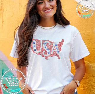 USA on USA with Stars Spangle Bling Tee #5185
