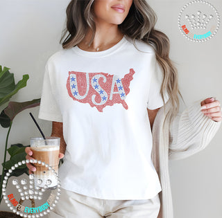 USA on USA with Stars Spangle Bling Tee #5185