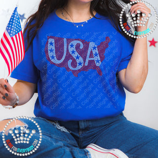 USA on USA with Stars Spangle Bling Tee #5185