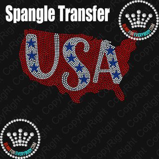 USA on USA Red with Stars Spangle Transfer