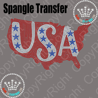 USA on USA Red with Stars Spangle Transfer