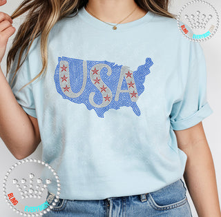 USA on USA Blue with Stars Spangle Transfer