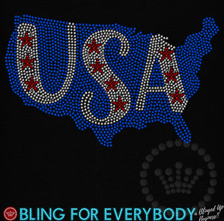 USA on USA Blue with Stars Spangle Transfer