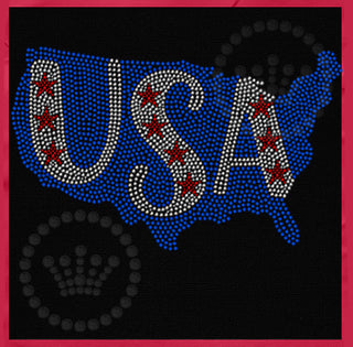 USA on USA Blue with Stars Spangle Transfer
