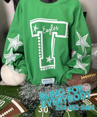 Eagles Giant T Letter with Star Sleeves Word Graphic Print Sweatshirt