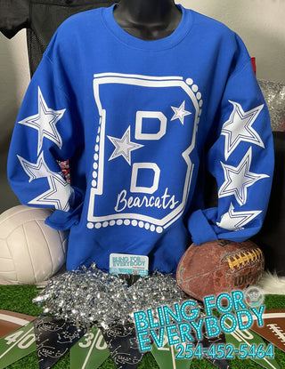 ANY Letter - Giant Distressed Letter with Star Sleeves and Custom Word Graphic Print Sweatshirt