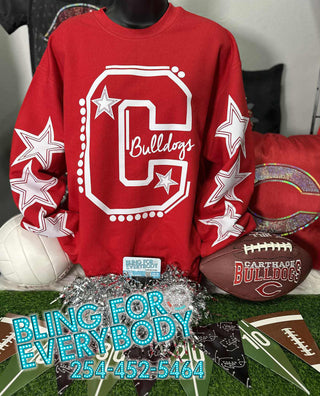 Bulldogs Giant Letter C with Star Sleeves Graphic Print Sweatshirt