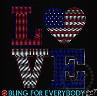 USA Love Flag Heart Spangle Transfer