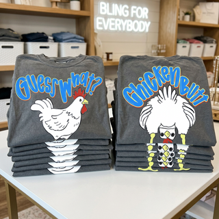 Guess What Chicken Butt Blue Graphic Print Tee