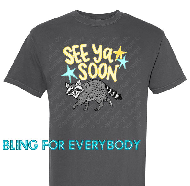 See You Soon Raccoon Graphic Tee (Yellow Lettering)