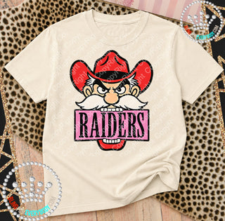 Raiders Red Hat Pink Placard Mascot Tee