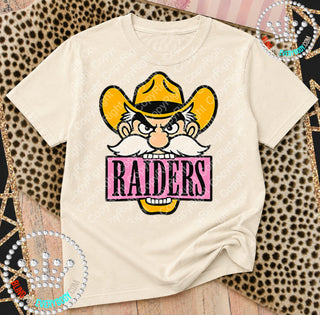 Raiders Yellow Hat Pink Placard Mascot Tee