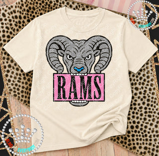Rams Blue Nose Pink Placard Mascot Tee