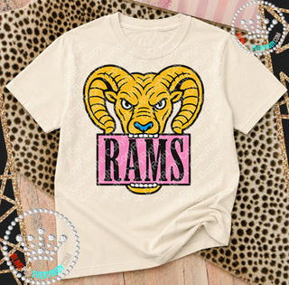 Yellow Ram Pink Placard Mascot Tee