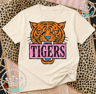 Orange Tigers Pink Placard Mascot Tee