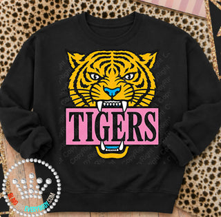 Yellow Tigers Pink Placard Mascot Tee