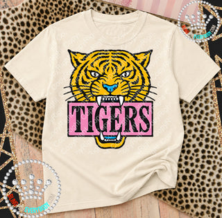Yellow Tigers Pink Placard Mascot Tee
