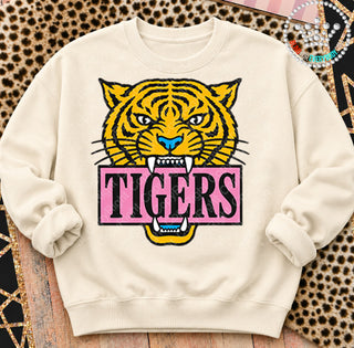 Yellow Tigers Pink Placard Mascot Tee