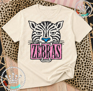 Zebras Pink Placard Mascot Tee