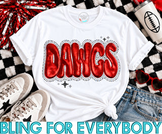 Red Metallic Dawgs Puff Plus Spangle Tee